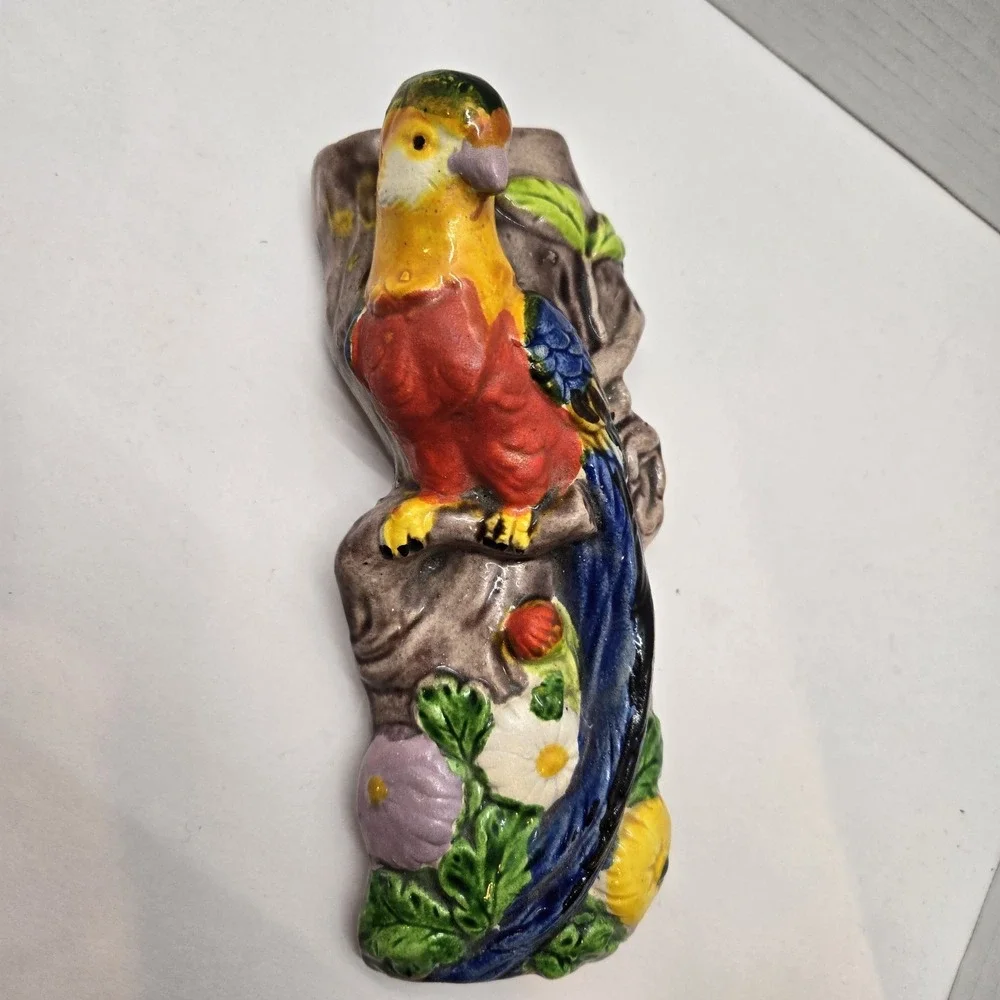 Vtg Ceramic Tropical Parrot Bird Wall Pocket Hang Vase Planter Occupied Japan 8